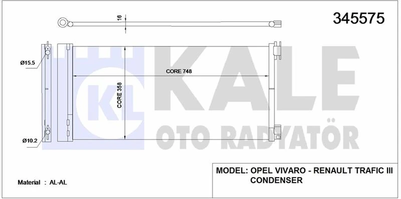 Renault Klima Radyatörü - Kondenser/brazıng (al/al)/747x356x16/kurutucu İle - Kal 345575