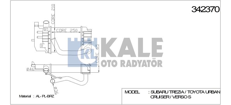 INTERCOOLER TOYOTA COROLLA - AURIS 1,4 D4D 2007-2012 YARIS 1,4 D4D 2005> - KALE 342370