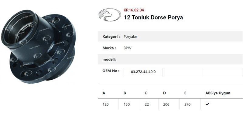 DINGIL PORYASI  BPW RÖMORK 6-9 TON ECO PLUS ÇAKMA BIJON - KURTSAN KP.16.02.04