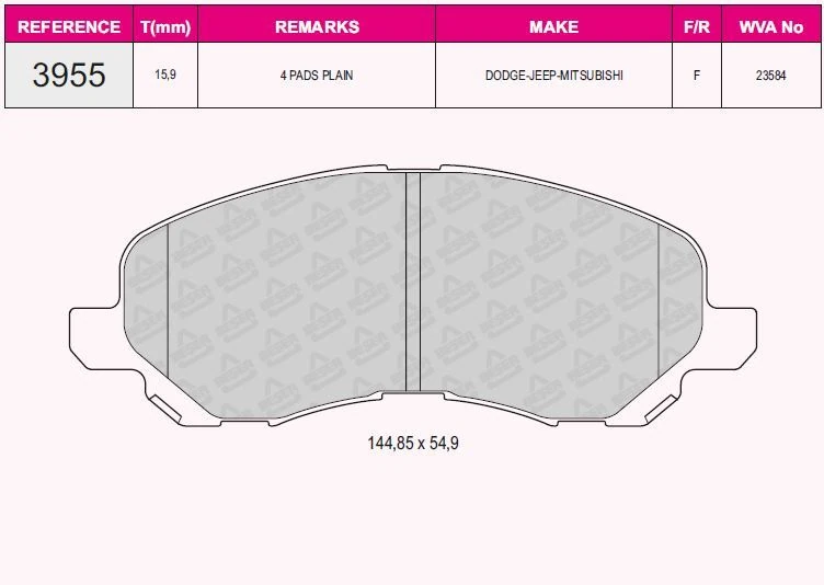 Mitsubıshı On Fren Balatası Mitsubıshı Lancer 03-11 Asx 11-13 Galant 96-> Outlander 03-> 4008 12-> C4 12-> Comp - Grap 93955