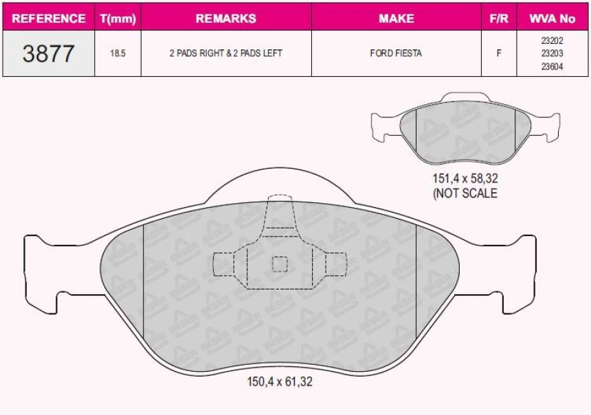 Ford On Fren Balatası Fiesta IV / V 95>08 Fusıon 02>12 Ka 1,6 03>08 Mazda 121 III 03> Abslı - Beser 3877