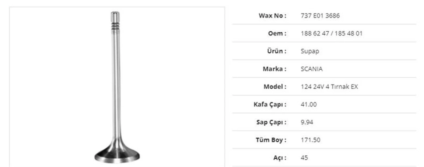 Scanıa Truck Subap Egzoz Scanıa 124 24v 4 Tirnak 41kx9,94sx171,5bx45a (12adet) - Wax 737 E01 3686