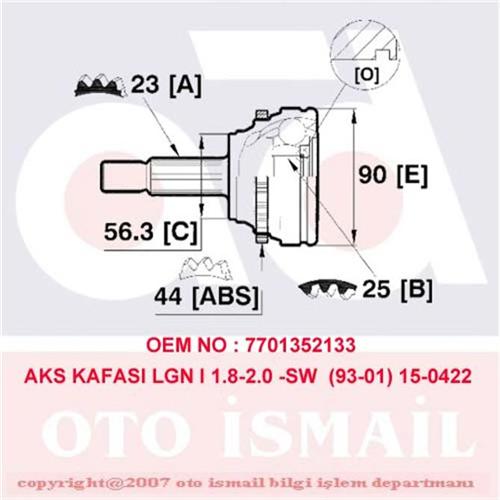 AKS KAFASI DIS LAGUNA 1.8 ABSLI 93>01 (DIS FREZE:23 IC FREZE:25 ABS HALKA SAYISI:44) - ANKA 20102010
