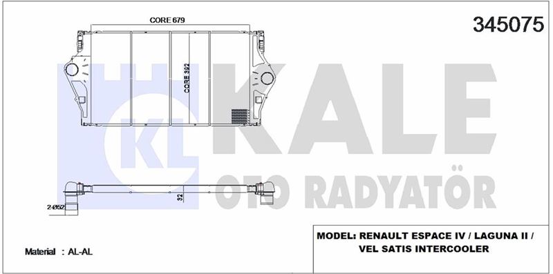 TURBO RADYATORU (INTERCOOLER) ESPACE IV / LAGUNA II / VEL SATIS - KALE 345075
