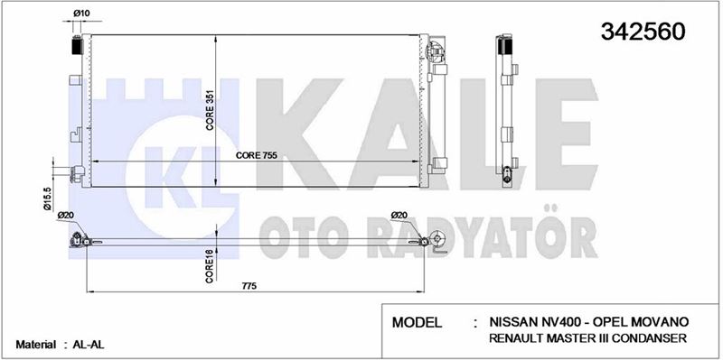 KLIMA RADYATORU MASTER III 2.3DCI (795×355×16) - KALE 342560