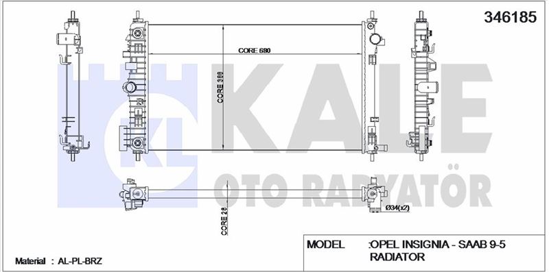 MOTOR RADYATORU (678x398x26) INSIGNIA 2,0T OTOMATIK - KALE 346185