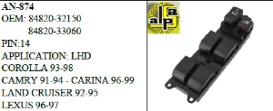 Unıversal Cam Anahtarı>toyota Corolla -Camry-Carına-Corona Sol Dörtlü 93-98 >84820-32150/84820-33060 - Mcar-An874