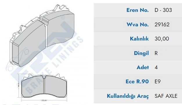 Dorse Truck On Fren Balata Saf Dorsey (04-)  (mavı Kutu) Saf, Schmitz Cargobull - Eren Hp D.303 M201