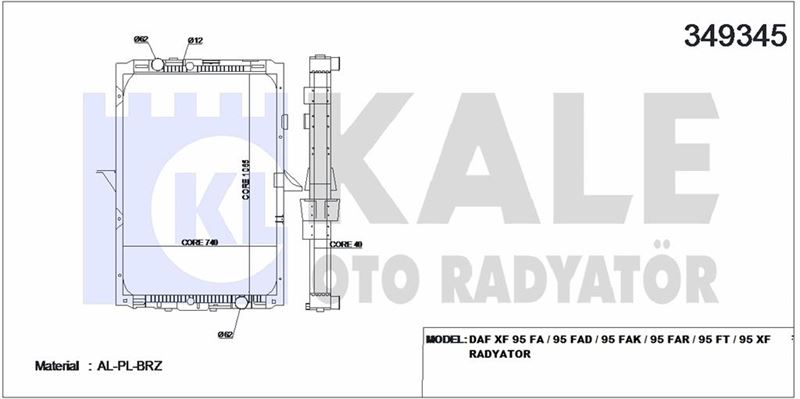 MOTOR SU RADYATORU DAF XF 95 FA / 95 FAD / 95 FAK / 95 FAR / 95 FT / 95 XF (CERCEVELI) / (MT) - KALE 349345