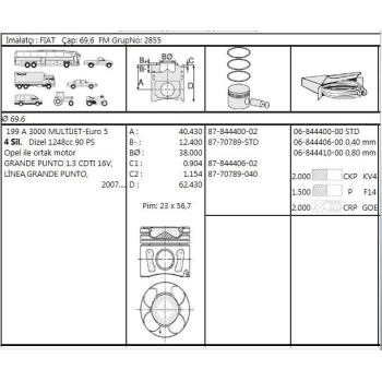 MOTOR PISTON+SEGMANI ASTRA J CORSA D GRANDE PUNTO1.3CDTI 16V LINEA GRANDE PUNTO 199A3000 MULTIJET - - YENMAK 4289-061