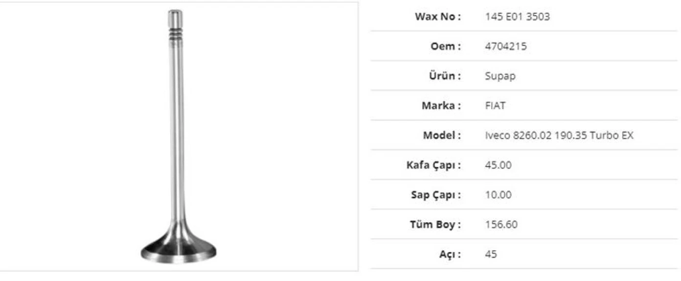 İveco Truck Subap Egzoz İveco İveco 8260.02190.35 Turbo 45kx10sx156,6bx45a  (16adet) - Wax 145 E01 3503