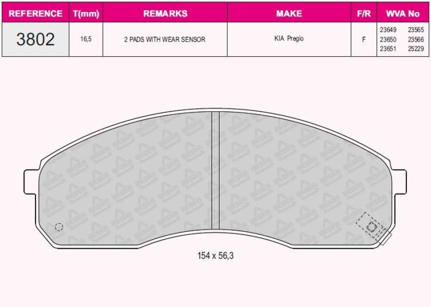 Kia Ticarı On Fren Balatası Kia Bongo K2500 K2700 2004-> K2900 2008-> Pregio 00-05 Carnıval 01-05 - Grap 93802