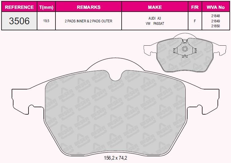 Vag On Fren Balata Vw A4 A6 Tdi 1.8 1.9 2.6 A3 1.8i - Beser 3506