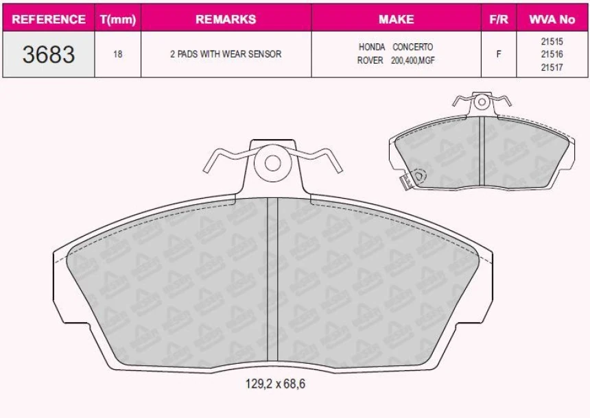 Tata Fren Balatası On Honda CIVIC 2001-2006 Euro CIVIC 1996-1999 Rover 1996-2000 Tata Telcolıne - Beser 3683