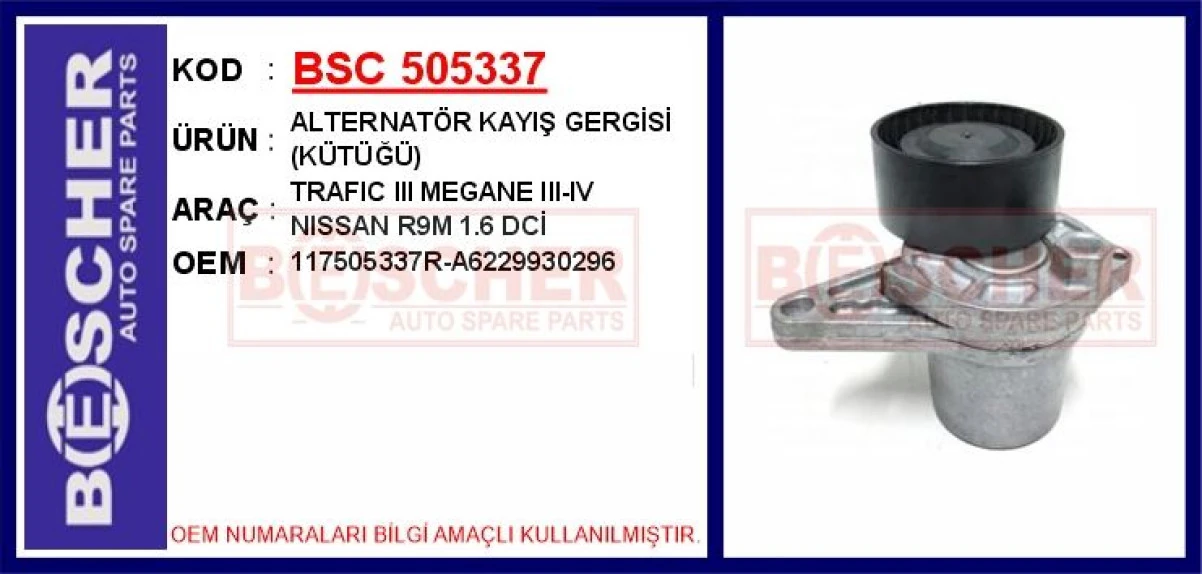 Renault Alternator Gergi Rulmanı (kutuklu) Qashqaı Xtraıl Fluance Megane III Scenic III 1,6 DCI R9m Motor , - Bsc 505337