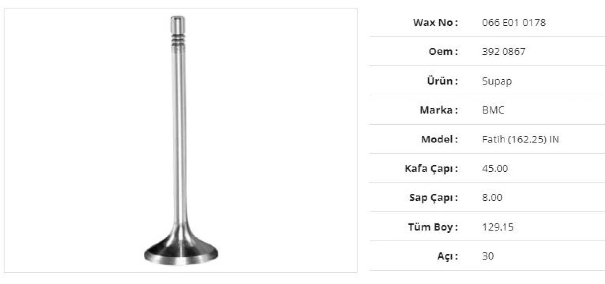 Bmc Truck Subap Emme Bmc Fatıh 162,25 Sap 0.010std./0.5k 4bt/6bt 45kx8,23sx129,15bx30a (6adet) Daf Cf 65 Fa 65 - Wax 066 E01 0178.2