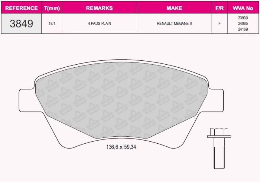 Renault On Fren Balatası Megane II Scenic II 1,4 / 1,5dci / 1,6 / 1,9dci / 2,0 Kangoo 1,9dci 01> - Grap 93849