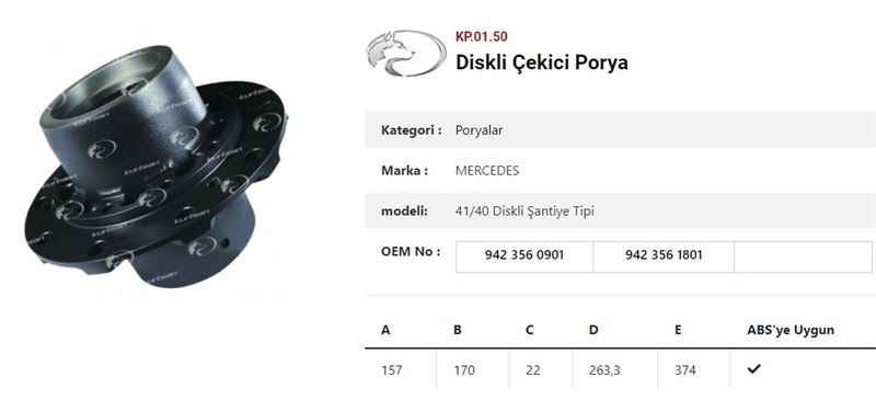 DINGIL PORYASI ARKA TEKER CERLI DISKLI SANTIYE TIPI MERCEDES ACTROS 3240-4140 - KURTSAN KP.01.50