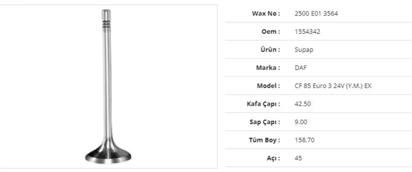 Daf Truck Subap Egzoz Daf Cf85 Euro 3 24v (y.m.) Kalın 42,5kx9sx158,7bx45a (12adet) - Wax 2500 E01 3564