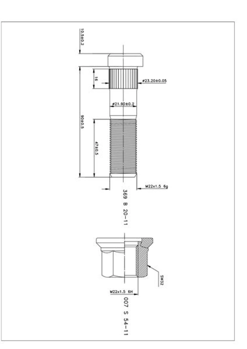 Dorse Truck Bijon Ve Somunu Pullu Pilot Dorse Dipten Freezeli M22x1.5x90 (magnı Kaplama) - Besel 369b20-11-007s54-11