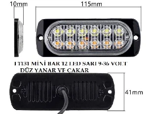 Unıversal 9v-36v Mini Bar 12 Led Sarı Düz Ve Çakar - Sprlight-L1131