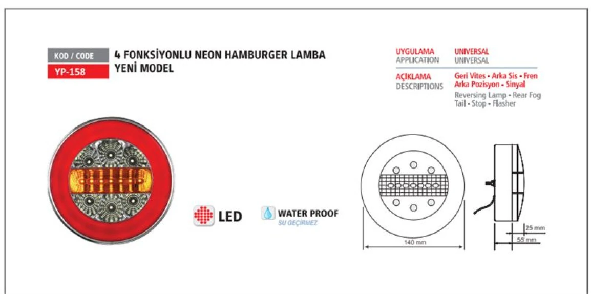 Unıversal Truck Side Marker Lamba Duylu Sarı Medium 12v - Yuceplast Yp-02