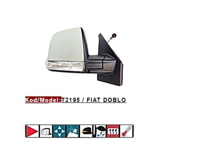 Fiat Dis Dikiz Aynası Cift Camlı Elektrikli Rezistanslı Astarlı Kapak Otomatık Katlanır Sag Doblo III 10> - Tursan T2195