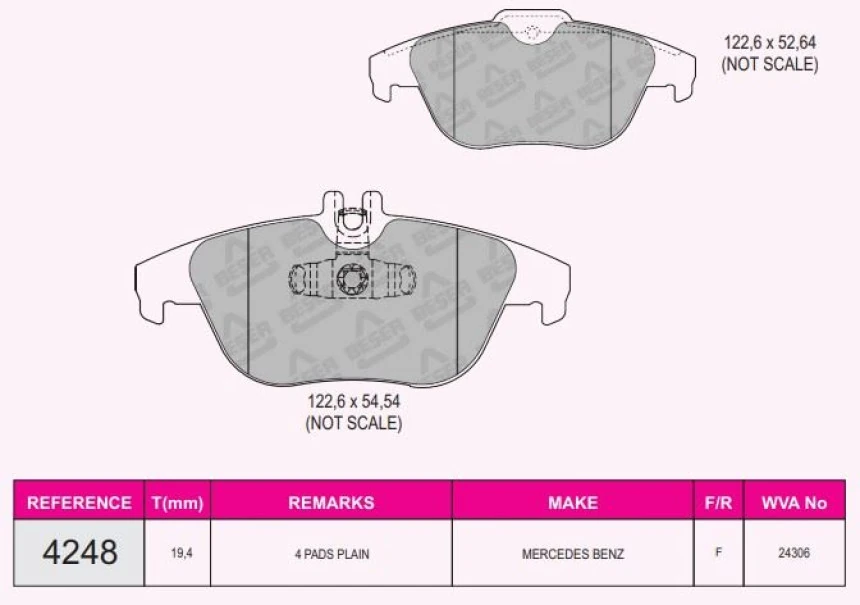 Mercedes Fren Balatası On W204 07>14 S204 07>14 C204 11> C218 11>17 W212 09>15 C207 09>16 - Beser 4248