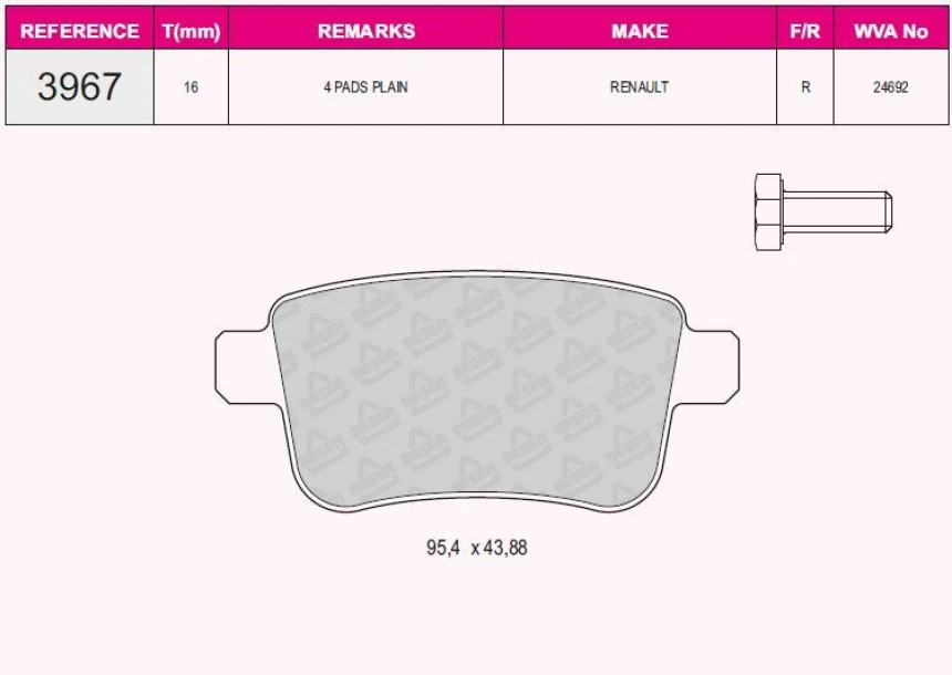 Renault Arka Fren Balatası Kangoo III 08> Mercedes Citan 13>21 1.2 Tce 1.5 DCI 1.6 - Beser 3967