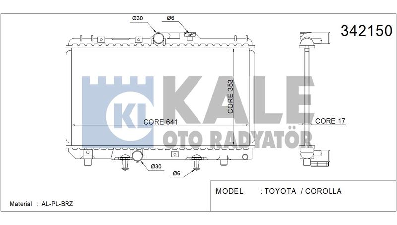 MOTOR SU RADYATORU COROLLA AE101 1992 1997 OTOMATIK VITES (641X353X17) - KALE 342150