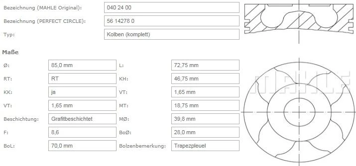 Psa Motor Piston Segman P806 P807 Expert Evasıon C8 Jumpy Dw10ated4 (2,0hdi 16v) / (85,00mm) / (std) - Mahle 0402400