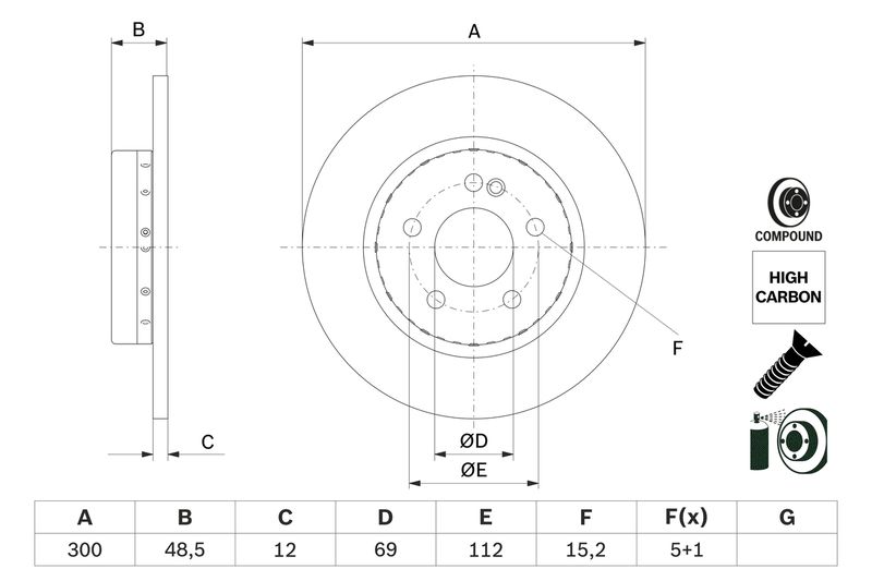 FREN DISKI ARKA C-CLASS W205 14> S205 14> C205 15> A205 16> - BOSCH 0986479H49
