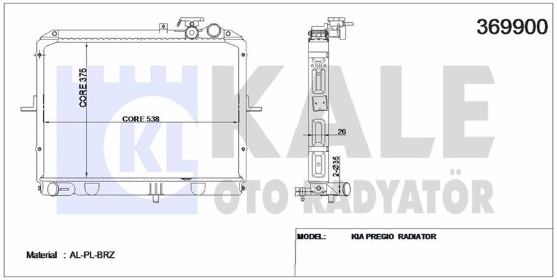 MOTOR SU RADYATORU KIA BONGO PREGIO 97> (375X528X26) - KALE 369900