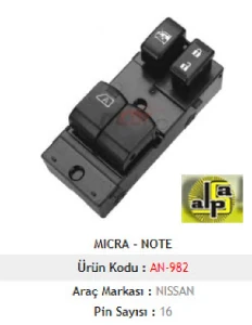 Unıversal Cam Anahtarı Sol-İkili Micra K13-Note - Mcar-An982