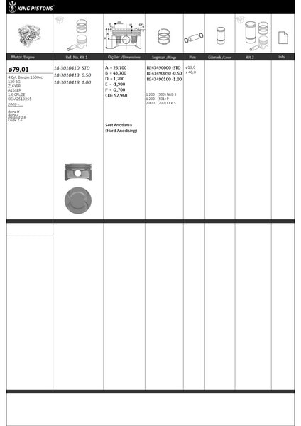 MOTOR PISTON+SEGMANI ( RIKEN )  79,01+0,50mm CAP ASTRA H ASTRA J INSIGNIA 1.6 CRUZE 1.6 Z16XER-A16XE - KINGPISTON 18-3010413
