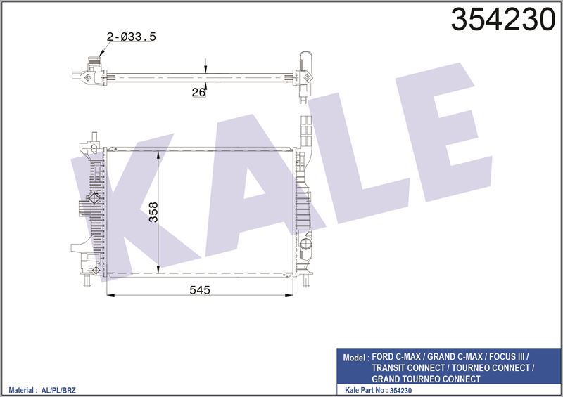 SU RADYATOR C MAX II / GRAND C MAX / FOCUS III 13> / TRANSIT CONNECT  14> 1.0 ECOBOOST - KALE 354230