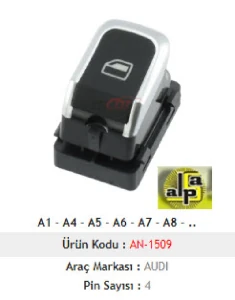Unıversal Cam Anahtarı>audi A1-A4-A5-A6-A7-A8-Q3-Q5  Tekli Krom >4h0 959 855a / 8k0 959 855b - Mcar-An1509