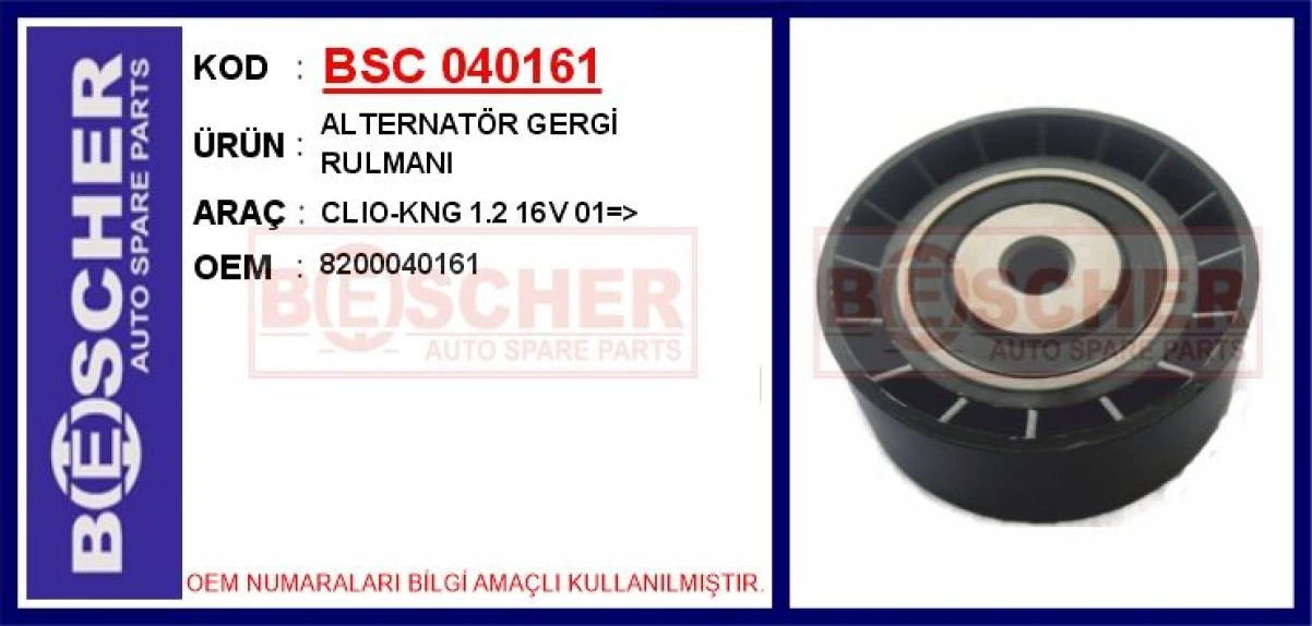 Renault Alternator Gergi Rulmanı Clio Kangoo 1.2 16v 01> - Bsc 040161