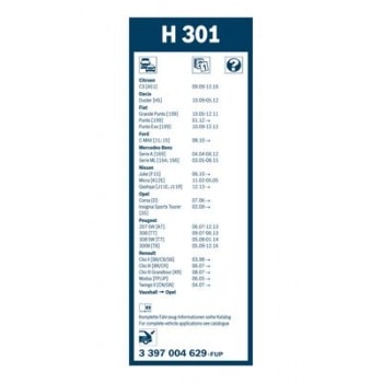 ARKA CAM SILECEK SUPURGESI 30cm TWIN CORSA 06> PUNTO 05> CLIO II 1.5 DCI (01 07) - BOSCH 3397004629