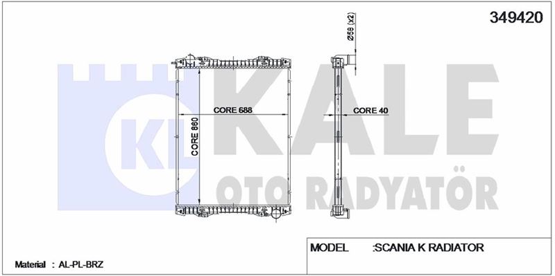 SU RADYATORU SCANIA P,G,R,T SERILER K SERI (CERCEVESIZ) / (MT) 2004 VE SONRASI - KALE 349420