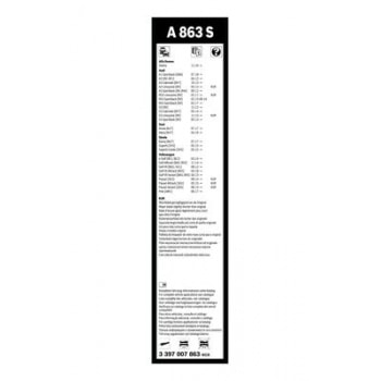 SILECEK SUPURGESI AEROTWIN 650 / 450mm A863S GOLF VII A3 1.2 / 1.4TFSI / S3 QUATTRO 1.6 / 2.0TDI 12> - BOSCH 3397007863