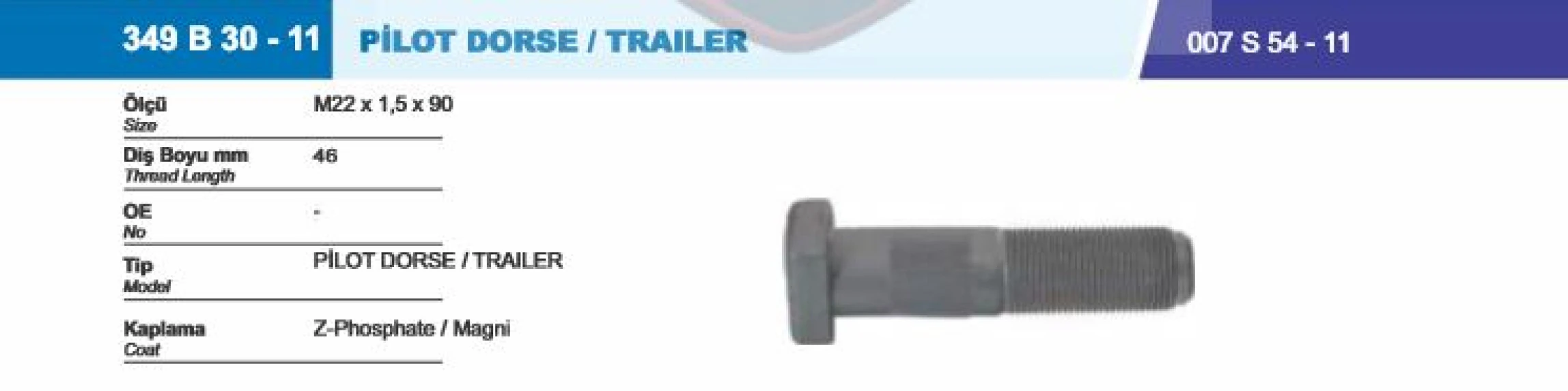 Dorse Truck Bijon Ve Somunu Dorse Pilot Dorse M22x1.5x32xsw32 - Besel 349b30-11-007s54-11