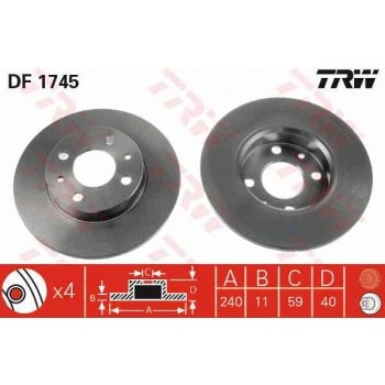 ON FREN DISKI FIAT 500 500C 07> TEMPRA TIPO PUNTO PANDA MAREA BRAVO 96> ALFA ROMEO 145 146 155 92> F - TRW DF1745