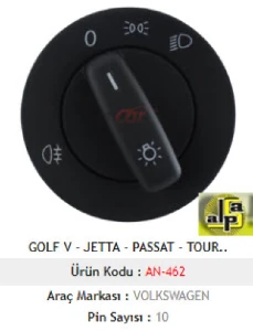 Unıversal Far Anahtarı>vw Golf 5 - Passat - Caddy - T5 Far Anah. Tek Sisli   >>1k0941431bb - Mcar-An462