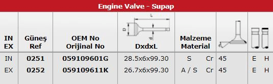 SUBAP TAKIMI (IN 12 / EX 12) A4 A6 A8 3,0TDI V6 24V (BMK BKN BNG) - GUNES 0251-0252