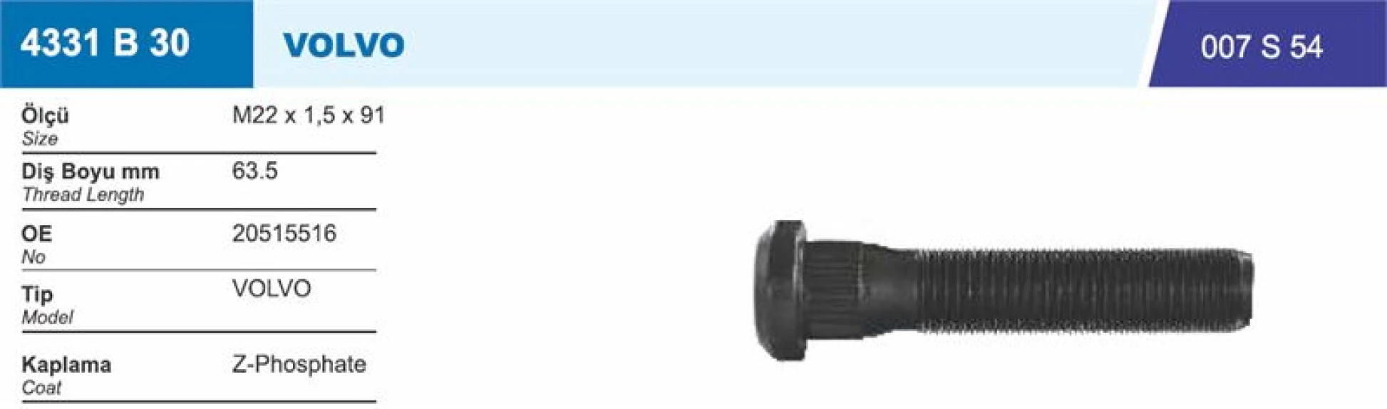 Volvo Truck Bijon Ve Somunu Arka Volvo Truck Disk Frenli Model - Besel 4331b30-007s54