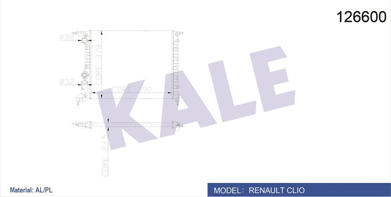 MOTOR RADYATOR R19 CLIO 1,2I / 1,4 RN / RNT / RT MEKANIK KLIMASIZ (2 SIRA AL+PL) / (390X378X23,5) - KALE 0527272AL