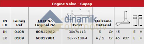 SUBAP TAKIMI ALFA ROMEO 145 146 1,4 16V (EX 8 / IN 8) - GUNES 0108-0109
