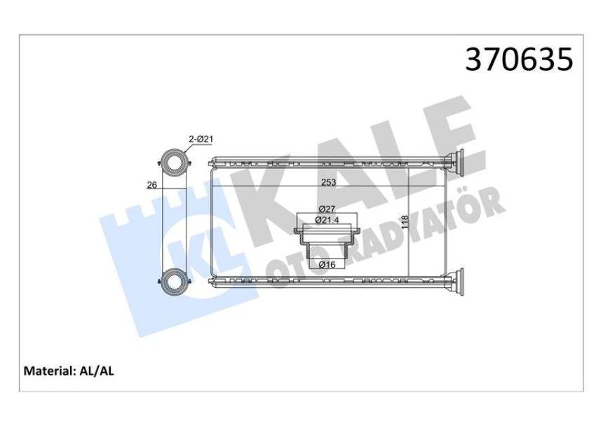 Subaru Kalorıfer Radyatoru Subaru Forester İmpreza XV 08> Borusuz [brazıng Al/al] [118x253x2635] - Kale 370635