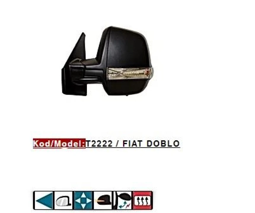 Fiat Dis Dikiz Aynası Cift Camlı Elektrikli Rezistanslı Desenli Kapak Otomatık Katlanır Sag Doblo III Pra - Tursan T2222
